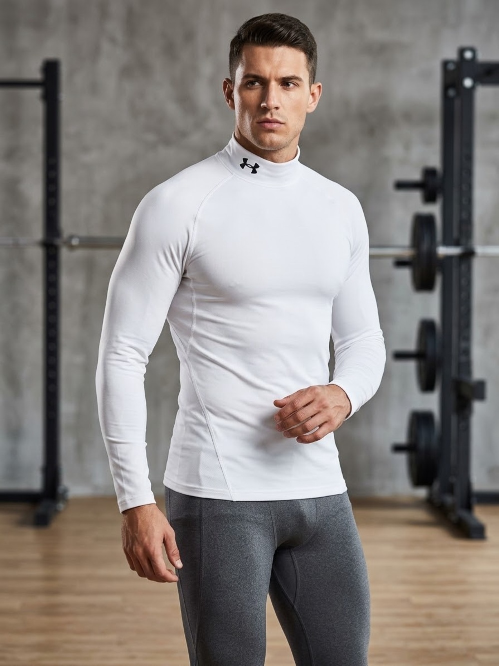 Under Armour Men's ColdGear Fitted Mock Neck Long Sleeve Shirt White Large